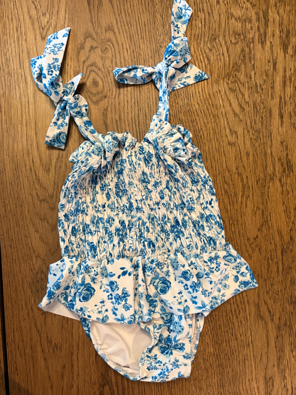SweetHoney Girls Blue and White Floral One-Piece Swimsuit